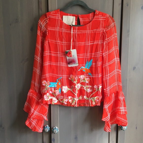 NWT Roopa Hummingbird & Floral Embroidered Blouse - Picture 5 of 7